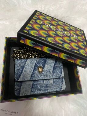 Kurt Geiger Denim Patchwork Quilted Mini Crossbody with Gold Hardware